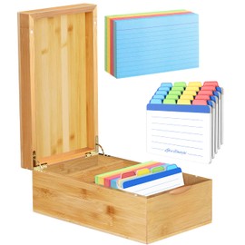 Neando 3’’x5’’ Index Card Holder, Bamboo Index Card Box, Index Card Organizer Case, Wood Recipe Box with Dividers, 4 Compartments for 600 Cards, File Note Flash Card Holders, 5.8’’W x 10’’D x 4’’H