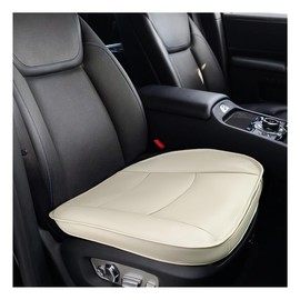 povtii Car Seat Bottom Cover, W 21.6× D 20.8 inch Leather Auto Front Seat Button Cushion with Pocket, Anti-Slip and Wrap Around The Bottom Vehicle Seat Protector, Car Accessories (Beige)