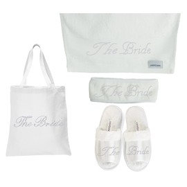 Varsany Luxury Spa Gift Set for Women - Rhinestone Tote Bag, Slippers, Hand Towel, Headband - Honeymoon, Hen Party, Bath Gift Set - 4 Pack