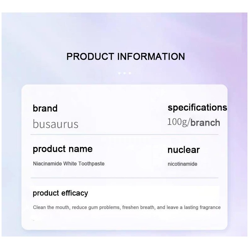 Niacinamide Toothpaste Mint flavored toothpaste freshens breath, deep cleansing improves
