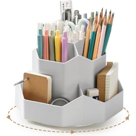 SHZLZY Organizador de Escritorio Giratorio de 360 Grados, Portalápices Giratorio para Escritorio, Soporte para Lápiz de Plástico con 9 Compartimentos, Para Dormitorio, Cocina, Oficina, Etc (gris)