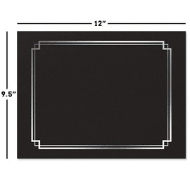 Classic Black & Silver Certificate Folders- Packs 25, Linen Cover 80 lb. Stock, Folded, Die-Cut Corners, for Office, Business Awards, Graduation, School Diploma Holder, 9-1/2" x 12"