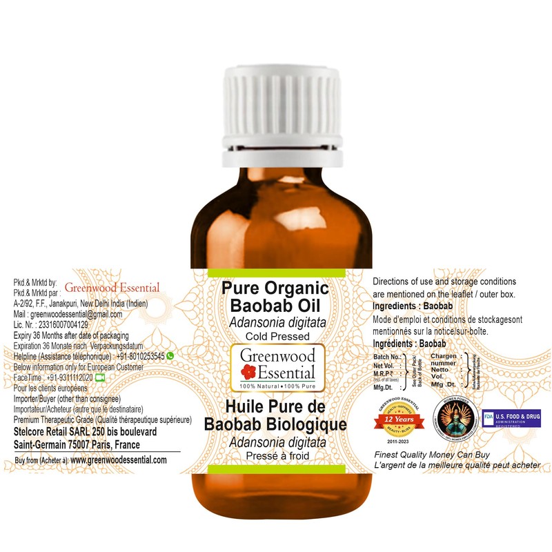 Greenwood Essential Pure Organic Baobab Oil (Adansonia digitata) Natural Therapeutic