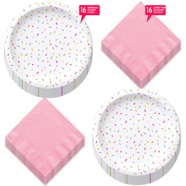 HOME & HOOPLA Sprinkled with Love Party Plates - White Confetti Sprinkles Baby Shower Party Dessert Plates and Pale Pink Beverage Napkins (Serves 16)