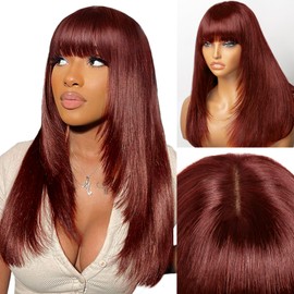 Starmo Bob Wig with Bangs Human Hair Wigs Glueless Wigs Straight Layered Bob Wigs with Bangs 4x2 Transparent Lace Bob Wigs Auburn Brown for Women 18 Inch