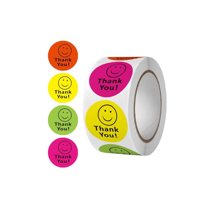 MajorCrafts 500 Labels per roll 2.5cm 1" Wide Multicoloured Smiley