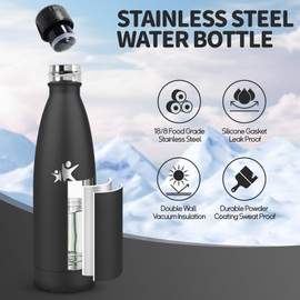 Motswedi Stainless Steel Water Bottle, 500 ml, 18/8 Stainless Steel, Children's Drinking Bottle, BPA-Free, Double Walled, Thermos Flask, Water Bottle for Outdoor, Yoga, Children, School, Fitness