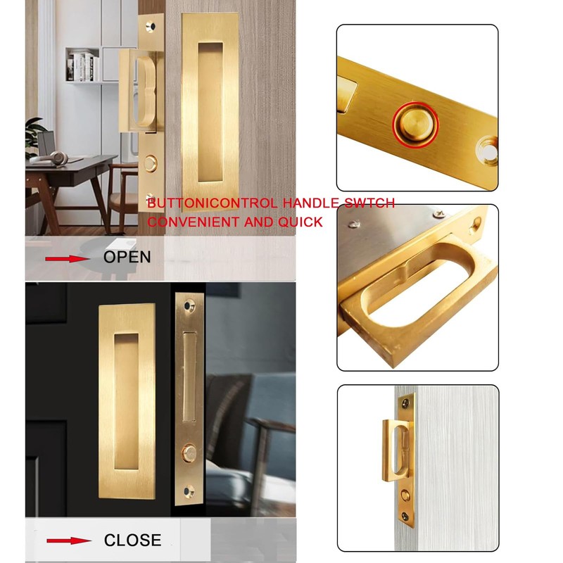 AcxdJnye Pocket Door Hardware,Recessed Finger Flush Pulls with Edge Pull,Sliding