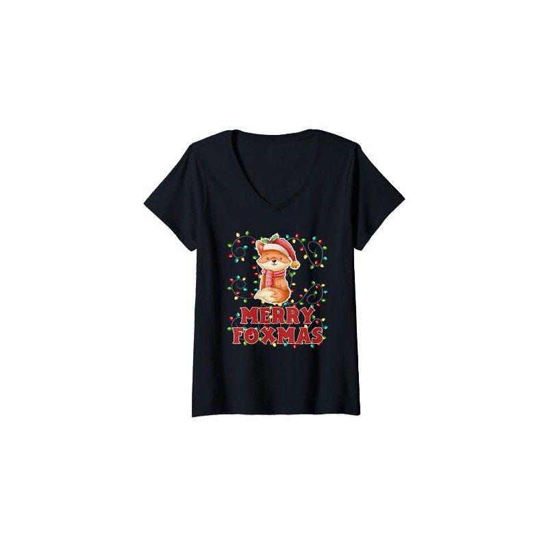 Women's Merry Foxmas Christmas Fox Wearing a Santa Hat, Cute