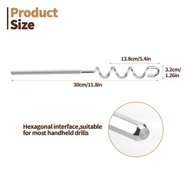 Peanut Butter Stirrer Tool, 11.8 Inch Stainless Steel Peanut Butter Mixer, Nut Butter Stirring Tool with Lid, Fast Mixing Utensil for Peanut Butter, Almond Butter, Jam, Compatible with Electric Drills