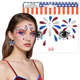 Patriotic Face Gems,Glitter Colourful Face Jewels Stick on Face 4th of July Eye Gems Face Stickers for Women, Body Eyes Face Tattoos Sticker for Independence Day Party Festival Accessor 1 Sheet