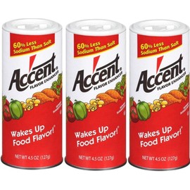 Ac'cent Flavor Enhancer 00054 All Natural, Wakes Up Food Flavor Canister; Ideal for Meats, Poultry, Vegetables, Soups and Salads, Monosodium Glutamate Imparts an Umami Flavor, 4.5 Oz (Pack of 3)