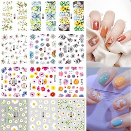 Colorful Flowers Nail Stickers Nail Art Decals for Nail Art Decoration Watermark Flower Animals Designs Foil Nail ArtManicure Tips (12in1)