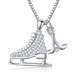 DAYLINLOVE Ice Hockey Skate Necklace 925 Sterling Silver Hockey Sticks Pendant Chain Sports Jewellery Gifts for Women Hockey Lovers Athletes Trainers, Sterling Silver