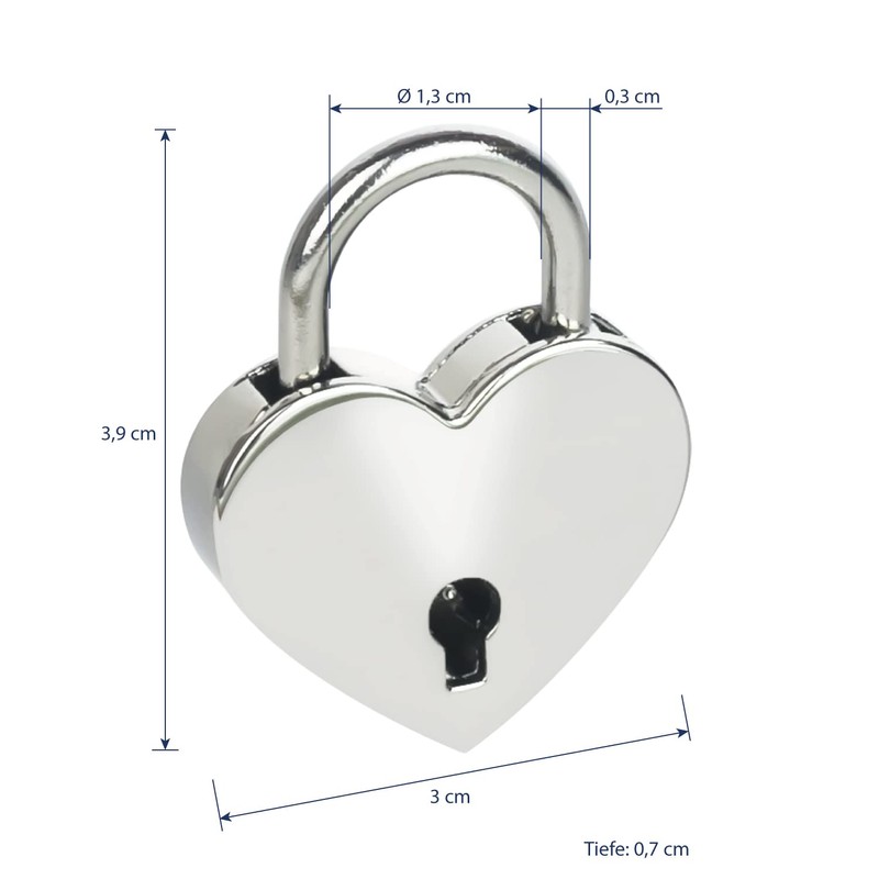 HMF Mini decorative padlock with key in heart shape, 3.9
