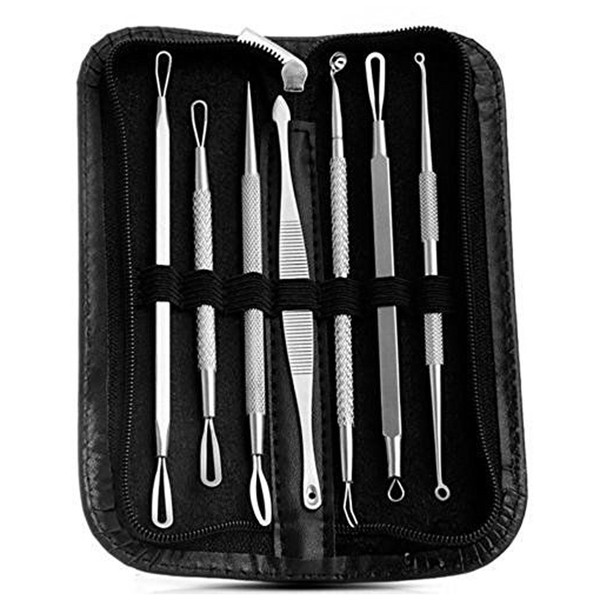 LUPO Comedones/Blackhead Remover Set – Stainless Steel Double Tool Kit – (Pack of 7)