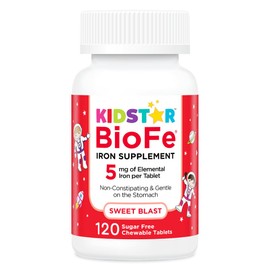 KidStar Nutrients BioFe Pure Iron Chewables, Sweet Blast, No Sugar, Sweetened with Xylitol, 120 Chewable Tablets