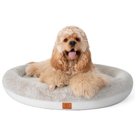 pawtnerz Memory Foam Donut Pet Bed - Waterproof Cushion & Filler, Anti-Tangle Plush Fur, YKK Zipper, Easy-Clean Design, Dual-Surface Cover (21 Inches)