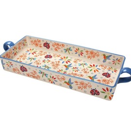 QVC Temp-tations Seasonal 18" Serving Tray with Wrap Around Handles Ceramic Plates - Color: Multi Critter