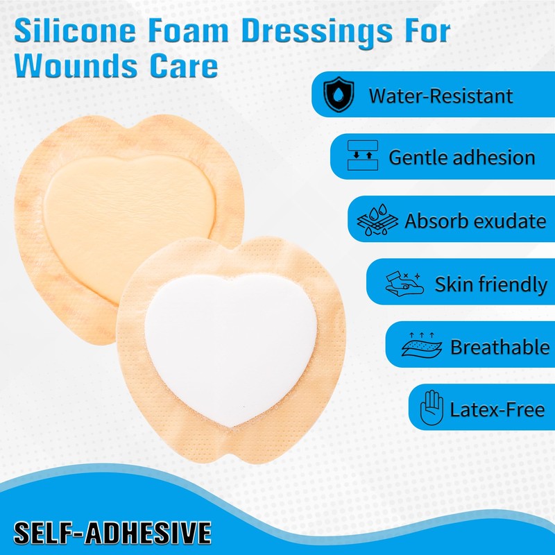 10 Pack Silicone Foam Dressing with Border, 2x2 Inch Bandage