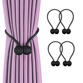 Magnetic Curtain Tiebacks, Decorative Curtain Clips Rope Holdbacks Convenient No Drilling Tie Backs for Home Window Decor (Black, 2 Pairs)
