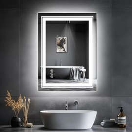 Snowdool LED Bathroom Mirror, 24"x32" with Front and Backlit, Anti-Fog, Bathroom Vanity Mirror for Wall, Memory Function, Stepless Dimmable, Tempered Glass (Horizontal/Vertical)