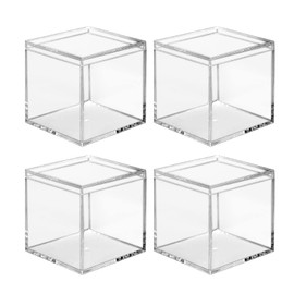 Clear Acrylic Plastic Square Cube, 4-piece Acrylic Clear Box, Sturdy and Long Lasting, with Lid, Acrylic Square Container is Suitable for Storing Candy, Small Accessories, Cosmetics (3.9 Inches)