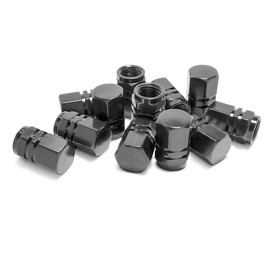 Adunsiaoto Car Valve Caps, Pack of 12 Universal Tyre Valve Caps, Aluminium Car Tyres, Car Valve, Stem Cap for Bicycle, Motorcycle, Car, Rubber Inner Ring to Prevent Air Leakage (Black)