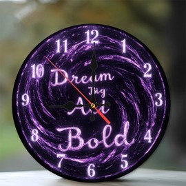 Lancholy 10-Inch Silent Wooden Wall Clock, Purple Galaxy Dream Big Act Bold Wall Clock ” Silent Non-Ticking Clock, Battery Operated (AA Batteries Not Included), Artistic Home Decor