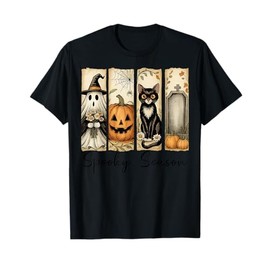 Spooky Season Black Cat Ghost Pumpkin Grave T-Shirt