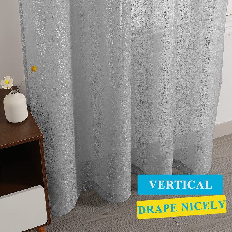 TERLYTEX Extra Long Silver Sheer Curtains 120 Inches Long, 2