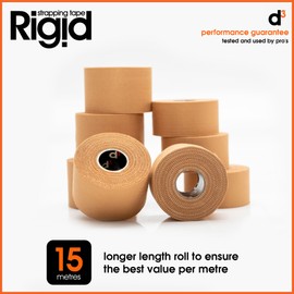d3 Rigid Premium Rayon Extra Stick Tan Zinc-Oxide Strapping Tape 50mm x 15m (1 Roll) High Strength Blister Prevention, Rugby & Weightlifting Shoulder, Knee Joint Support