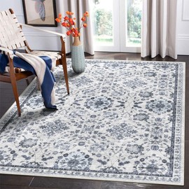 vivorug 9x12 Area Rugs, Stain Resistant Washable Rug for Living Room, Floral Rug Vintage Inspired (Ivory/Blue, 9'x12')