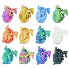 Dragon Eggs Gift Set with Surprise Mini Winged Dragon Inside 3D Printed Articulated Crystal Toy Easter Eggs Fun Toy Christmas Basket Stuffers for Kids Boys and Girls (12PCS)
