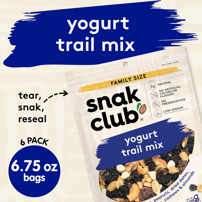 Snak Club Yogurt Trail Mix with Raisins, Peanuts, Dried Dates,