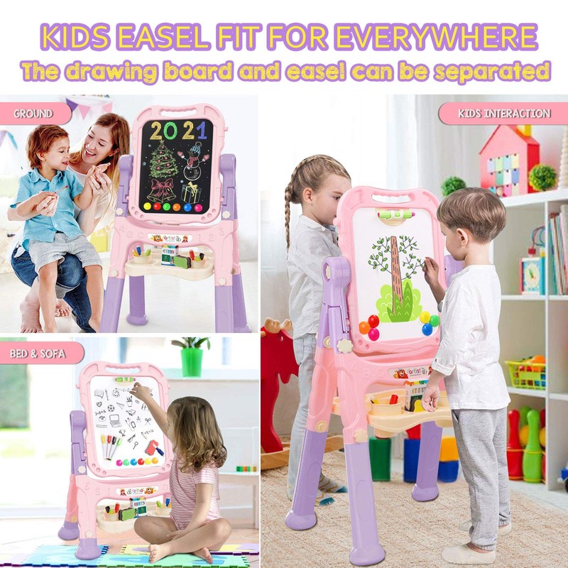 Mojitodon Art Easel for Kids, Adjustable Standing Rotatable Double Sided