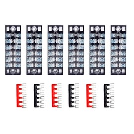 HUAZIZ Screw Terminal Strip, Screw Terminal Block, Pack of 6 Double Row 6 Position Screw Terminal Strip 600 V 15 A with Cover + 6 Pieces Pre-Insulated Terminal Barrier Strip