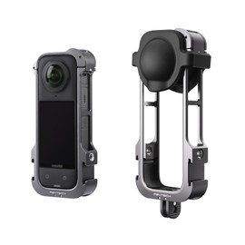PGYTECH Camera Cage for Insta360 X4 Aluminum Protective Case with Silicone Lens Cover Action Camera Accessories Rig Housing Frame with 1/4" Threads Cold Shoe Mount for GoPro and Other Action Camera