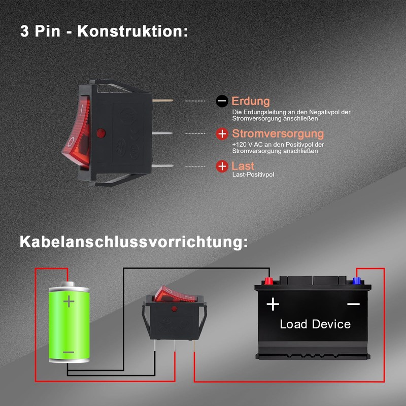 APIELE KCD3-101N Illuminated Rocker Switch with 250 V Durable Rocker