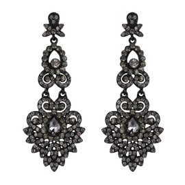 Flyonce Bridal Crystal Vintage Style Art Deco Chandelier Dangle Earrings for Women Grey Black-Tone