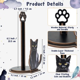 Black Cat Paper Towel Holder - Wooden Paw Kitten Decorative Toilet Paper Stand for Countertop Kitchen Bathroom Funny Roll Standing Organizer Table Decor Cat Lovers Housewarming Gift