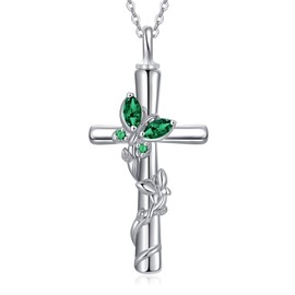 Butterfly Emerald Urn Necklaces for Ashes for Women white Gold Plated 925 Sterling Silver Memorial Cremation Jewelry w/Funnel Filler with May Birthstone Christmas Birthday Gifts for Women Her Wife
