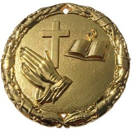 Express Medals Religious Medal Gold 2 inch with Neck Ribbon Award Trophy (1)