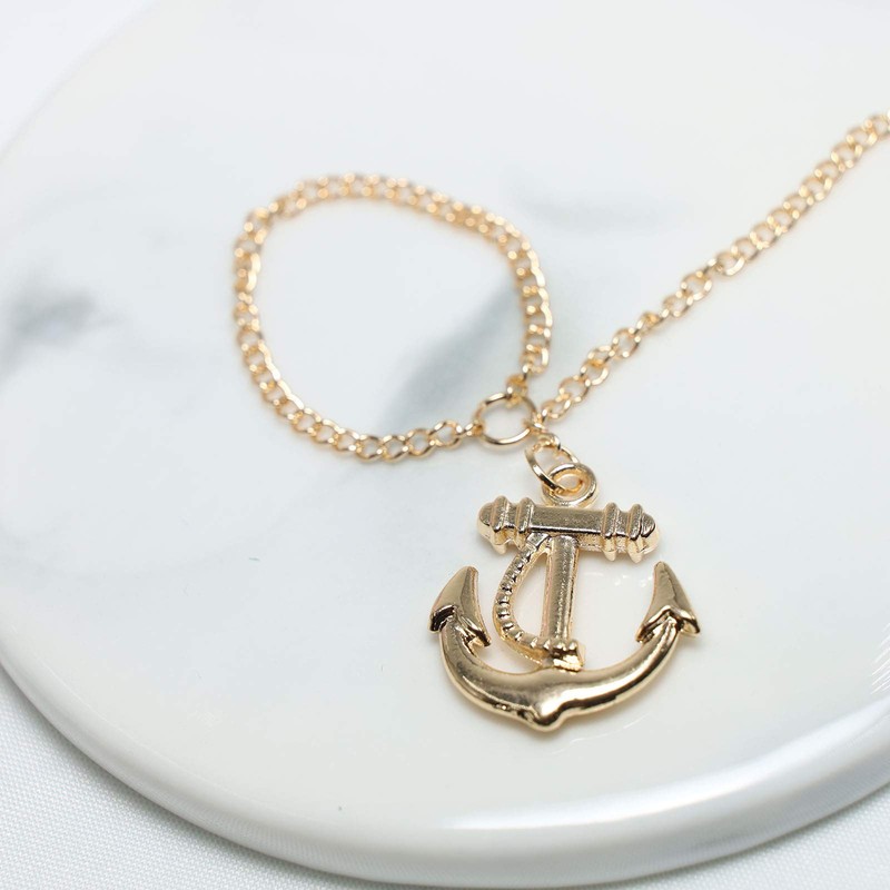 TseenYi Anchor Finger Ring Bracelet Gold Slave Bracelet Hand Chain