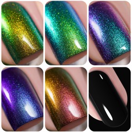 Vishine Chameleon Gel Nail Polish Set Holographic Glitter Polish Sparkle Shimmer Nail Art Polish with Black Base Gel Polish Multicolored Nail Art DIY 8ml 6Pcs