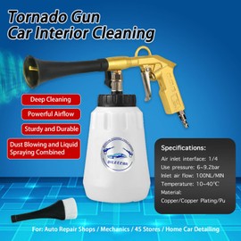 QiLeeCar Tornado Cleaning Gun, High Pressure Turbo Car Cleaning Gun Clean and Air Dry Auto Surfaces with a Strong Gust of Air and Universal Interior (Imitation Gold Metallic)