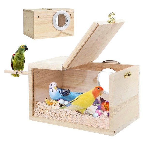 Tolenre Wooden Bird House for Parrot Breeding Birds, Birdhouses for Cages, Clear Parakeet Nesting Box for Parakeet Birdhouse for Parrot