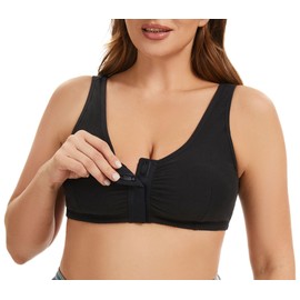 Alessandra B Magnetic Front Closure Pocketed Adaptive Bra - Easy On Front Closure Mastectomy Bra Black