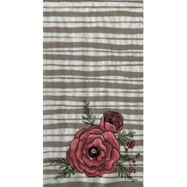 Pink Peonies on Gray & White Stripes Guest Towel/Dinner Napkin