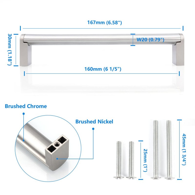 FULGENTE 10 Pack 6-1/5" (160mm) Kitchen Cabinet Handles and Pulls